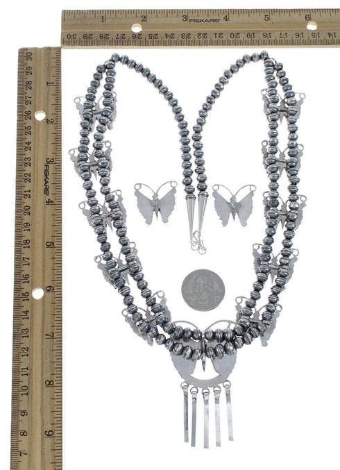 Zuni Sterling Silver Multicolor Butterfly Necklacke And Earrings Set AX127537